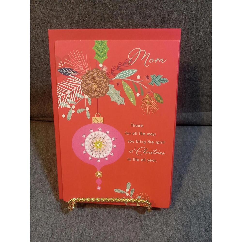 Hallmark Card Red Green Pink To MOM "Thanks For All The Ways" Ornament Greenery